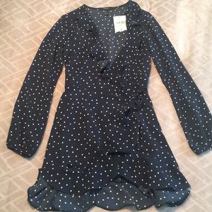 Forever 21 Blue & White Polka Long Sleeve Dress
